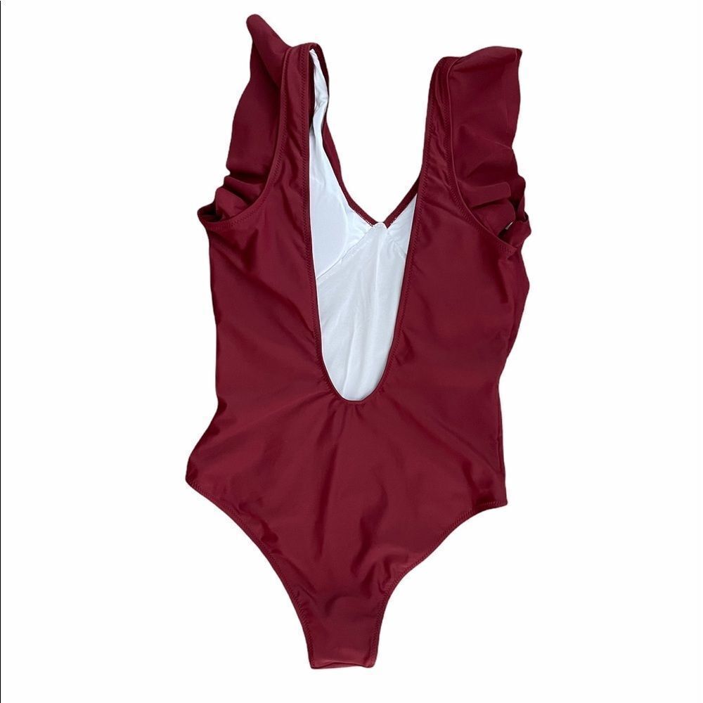 Solid One-Piece Swimsuit Ruffle Backless - Picture 7 of 11